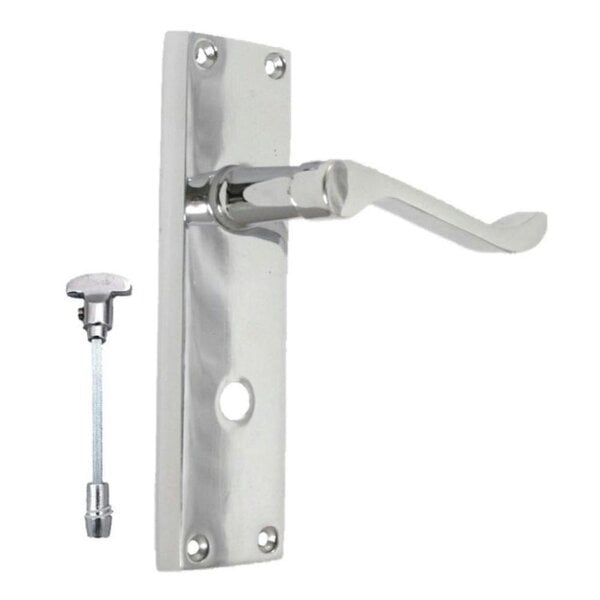 EDH Door Hardware Chrome Bathroom Victorian Style Door Handle Privacy Lock + Bathroom SASH Lock x1