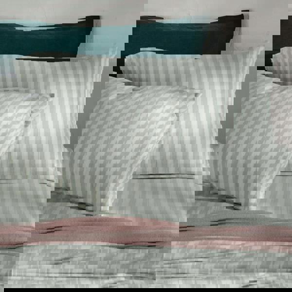 Soak&Sleep Misty Green Herringbone Stripe Cotton 30cm Standard Fitted Sheets