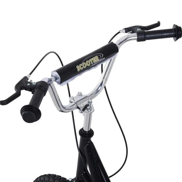 Black kids stunt scooter handlebar and chrome frame with front wheel and cables