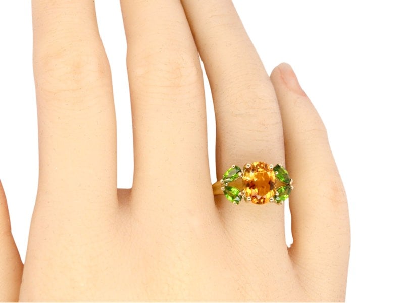 Vintage Tom A chrome diopside and citrine dress ring