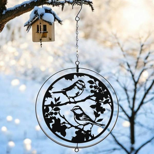 EDH Door Hardware Black Metal Blue Tit Orbit Spinner - Elegant Kinetic Silhouette Décor for Indoor  Outdoor Spaces