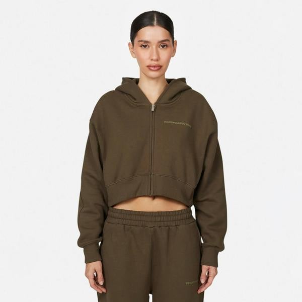 Good For Nothing Brown Tonal Cropped Zip Hoodie - Brown Image 1