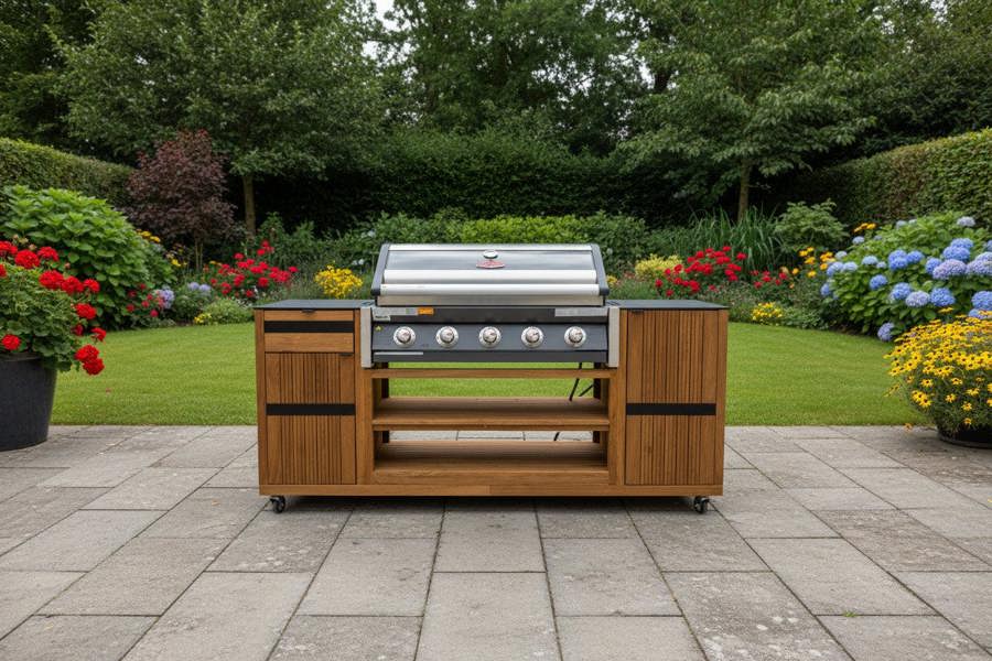 Ocean Designs Avellino Teak Outdoor Kitchen BBQ Trolley on Wheels