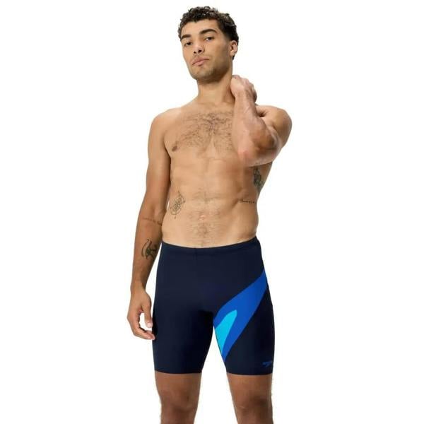 Speedo HyperBoom swim jammer in navy blue gradient athletic cut