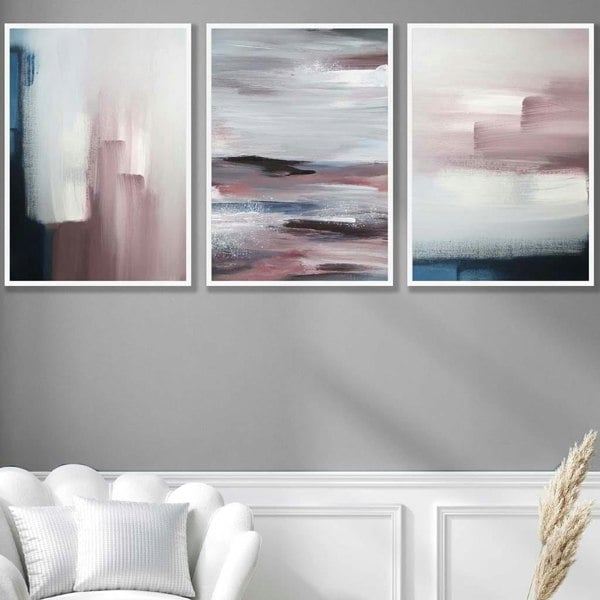 Set of 3 Abstract Navy & Blush Pink Art Prints