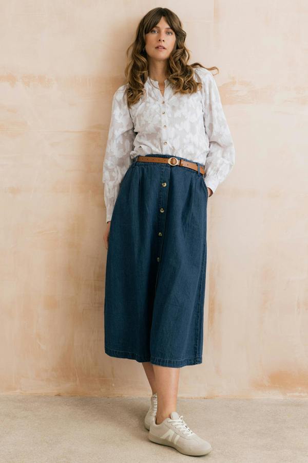 Lily & Me Holly Button Through Denim Midi Skirt