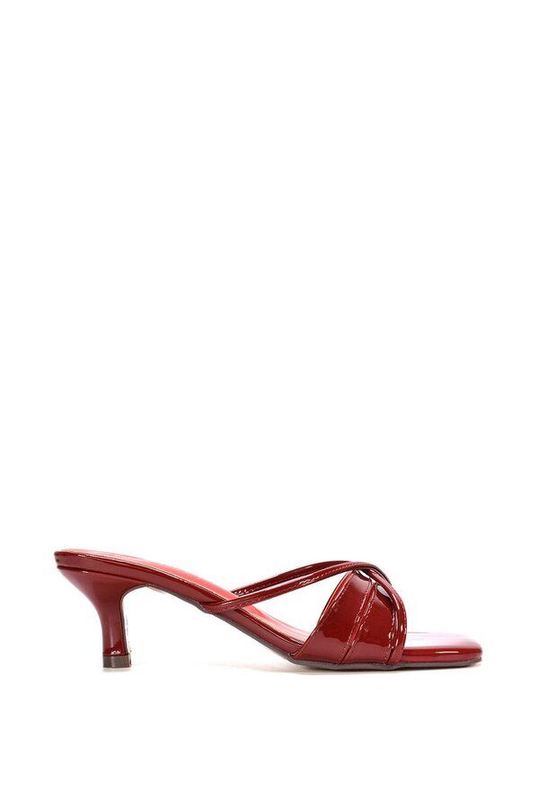 XY LONDON Mid Heeled Sandal Slip On Mules With Square Toe - Red