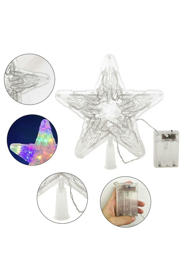 Living and Home 9.45in Christmas LED Star Tree Topper Colorful Flash Xmas Tree Decoration