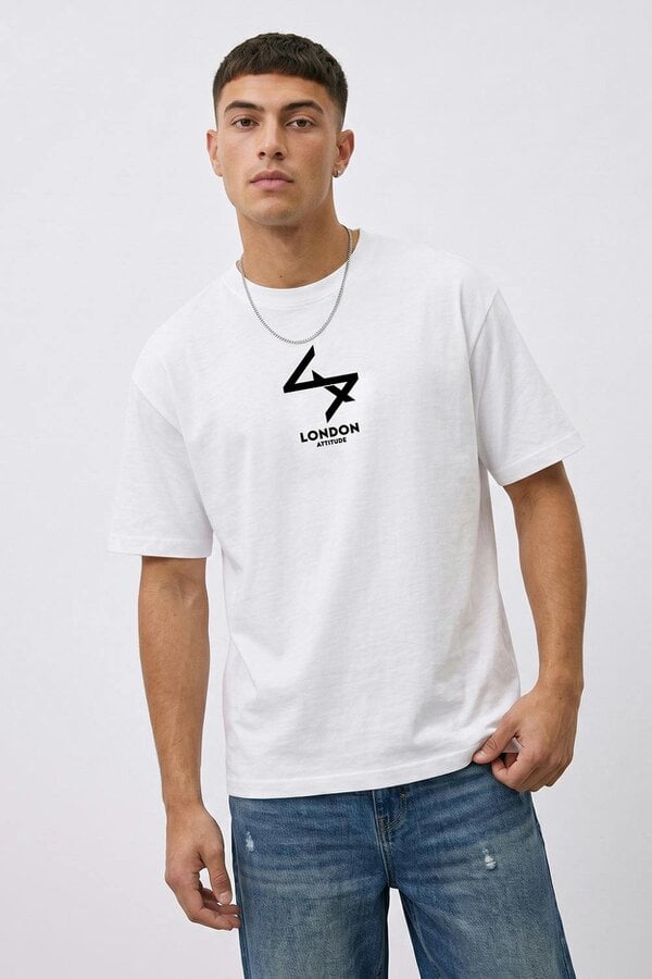London Attitude Oversized Heavyweight T-Shirt with Varsity Back Print