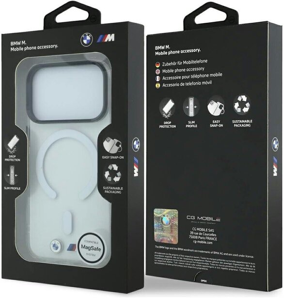 BMW M IML Glossy Metal Logo Trims Case with MagSafe for iPhone 17/18 Pro 6.3" Clear - BMHMP18L26HTGMILH