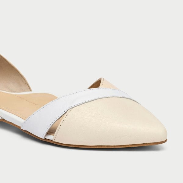 maria white and cream leather flat comfortable summer shoe for bunions