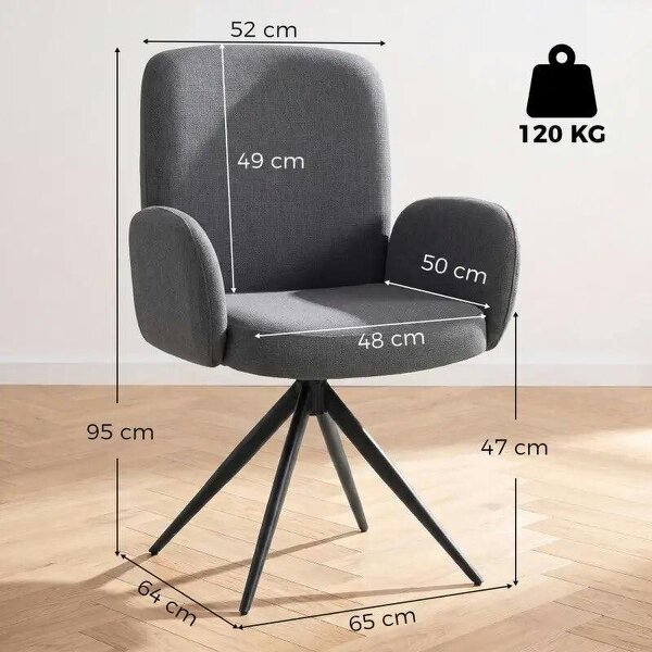 Swivel Accent Chair, Upholstered Linen-Look Armchair with Curved Backrest, Wrapped Armrests for Living Room, Grey
