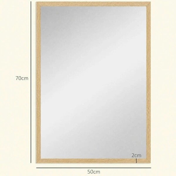 Bobobiy Wall Bathroom Mirror, 70 x 50 cm Wall-Mounted Mirror for Living Room, Bedroom, Hallway, Natural Wood