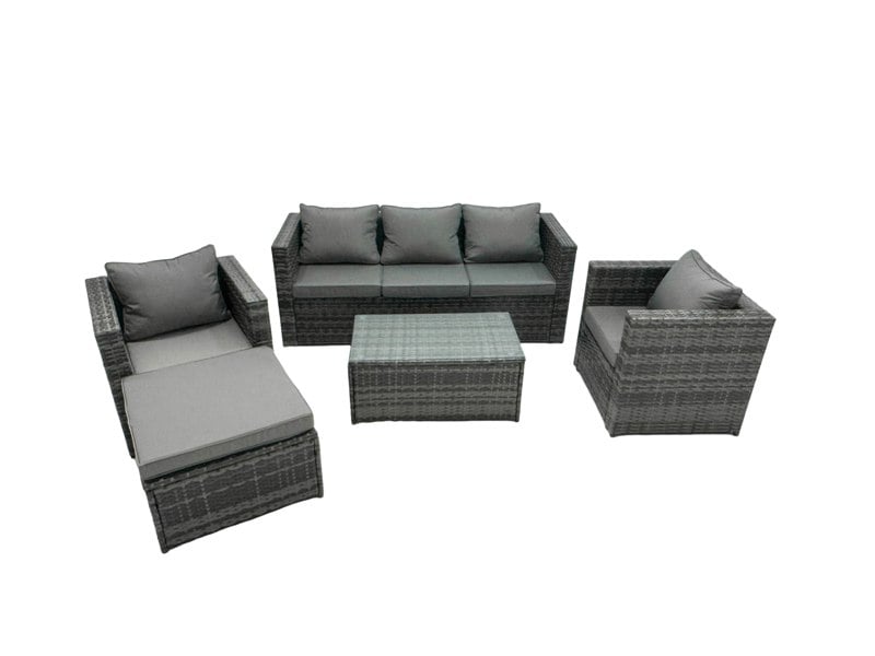 Fimous 6 Seats Rattan Sofa Set Oblong Coffee Table Chair Set Outdoor Garden Furniture In Dark Grey
