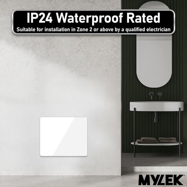 Mylek Radiator Glass Panel Heater White Slimline, Wifi Enabled Smart APP
