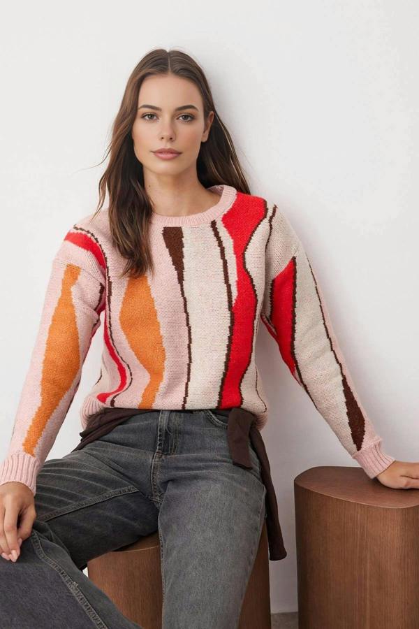 WOVCOR Soft Textured Color Blocking Knit Sweater