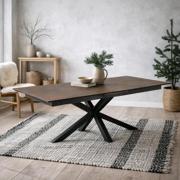 Wyld Haus Perth 200cm Rusty Brown Ceramic Extendable Dining Table Industrial Black Metal Legs