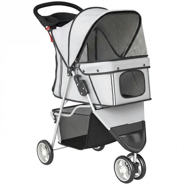 Dog Stroller, 3 Wheels Foldable Pet Stroller with Adjustable Canopy, Storage Basket for Small Mini Breeds, Grey