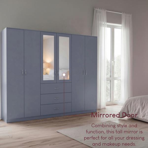 Vida Designs Riano 6 Door 3 Drawer Mirrored Wardrobe