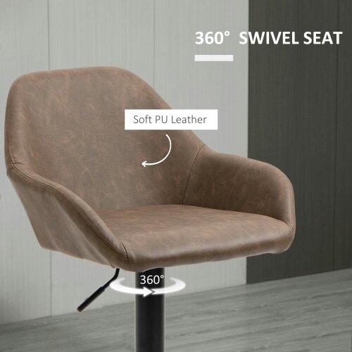 Wyld Haus Fadota Set Of 2 Dark Brown Faux Leather Adjustable Bar Chairs With Armrests