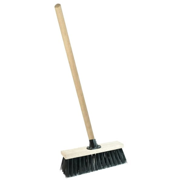 1 x Black 13" Strong PVC Bristle Brooms With Wooden Handle Ideal For Driveways, Warehouses & Garages