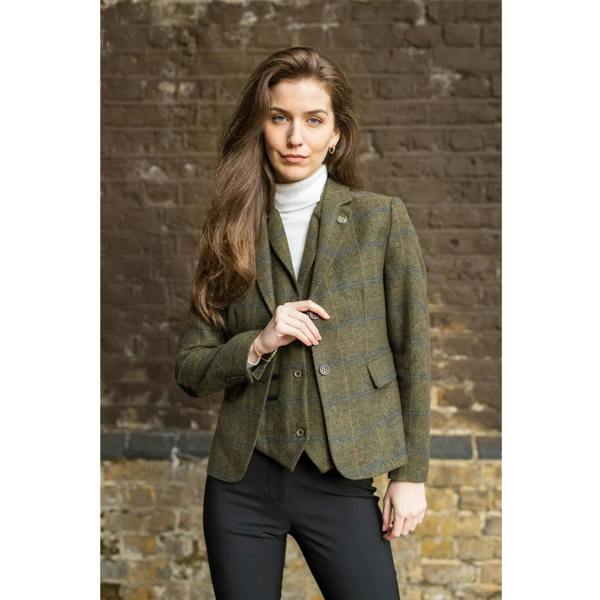 TruClothing Women's Olive Tailored Fit Tweed Blazer in Herringbone Check