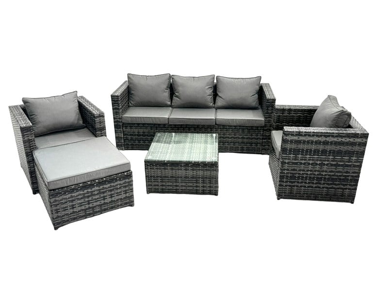 Fimous Lounge Dark Mixed Grey Rattan Sofa Set With Tables 2 Armchair Stool Outdoor Garden Furniture Patio 6 Seater