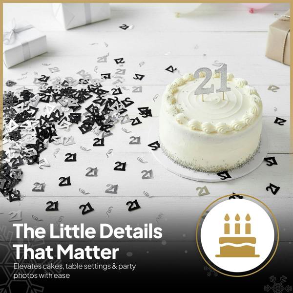 21st Birthday Black and Silver Confetti Decoration Set, Foil Metallic Table Scatter in 1, 2 or 4 Pack Options image 8