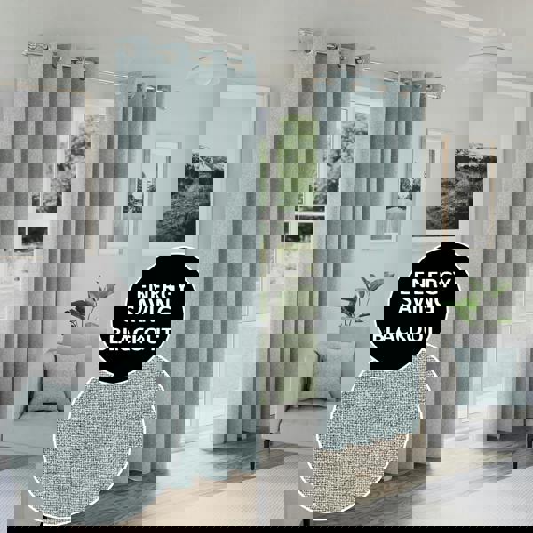 Enhanced Living 100% Blackout Curtains - Thermal/Energy Saving Linen Look Pair with Eyelets For Living Room & Bedrooms