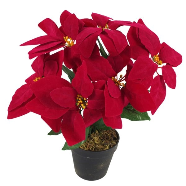 Leaf Artificial Christmas Xmas Red Poinsettia 40cm Potted Houseplant