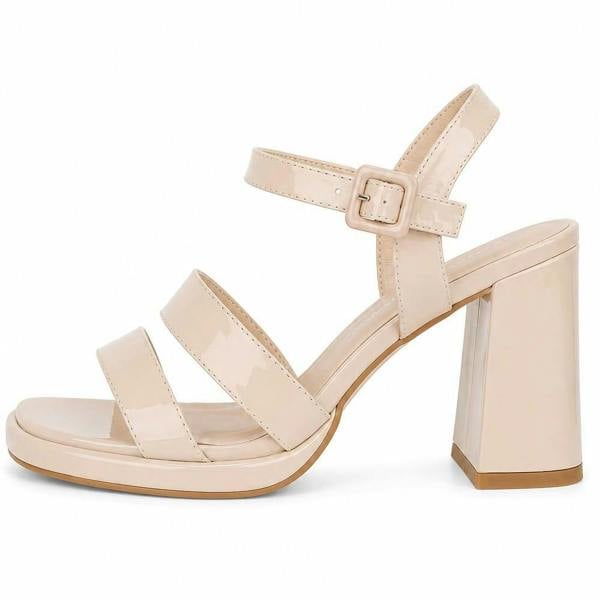 Anne Michelle Ladies Anne Michelle Chunky Heeled Double Strap Mule With Buckle Ankle Strap F12048