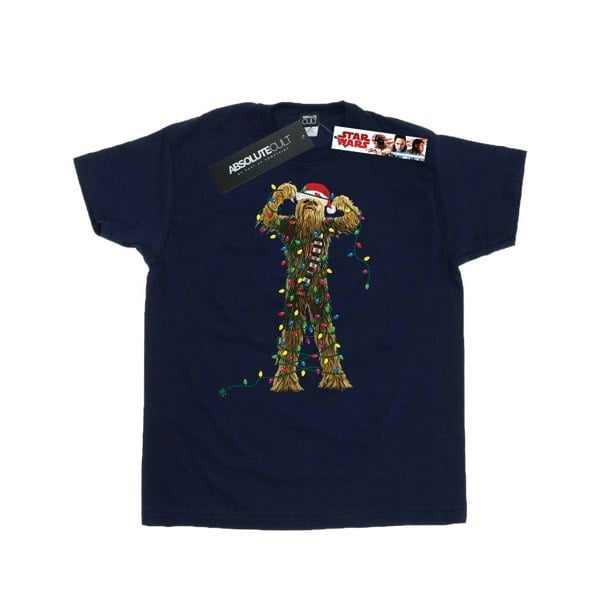 Star Wars Mens Chewbacca Christmas Lights T-Shirt - Navy Blue