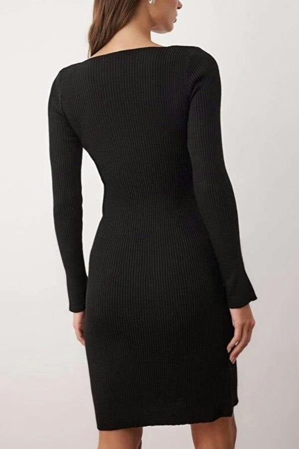 WOVCOR V-Neck Mini Bodycon Knit Dress