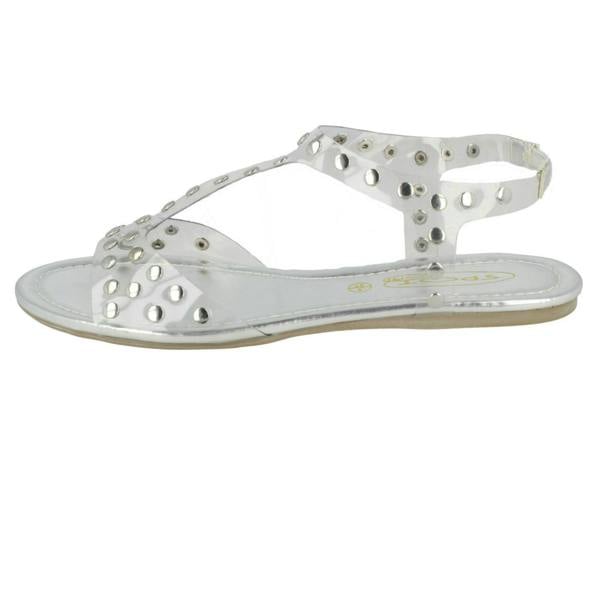 Spot On Ladies Spot On Flat Studded Jelly Sandal