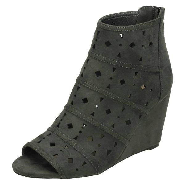 Spot On Ladies Spot On High Wedge Peeptoe Ankle Boots