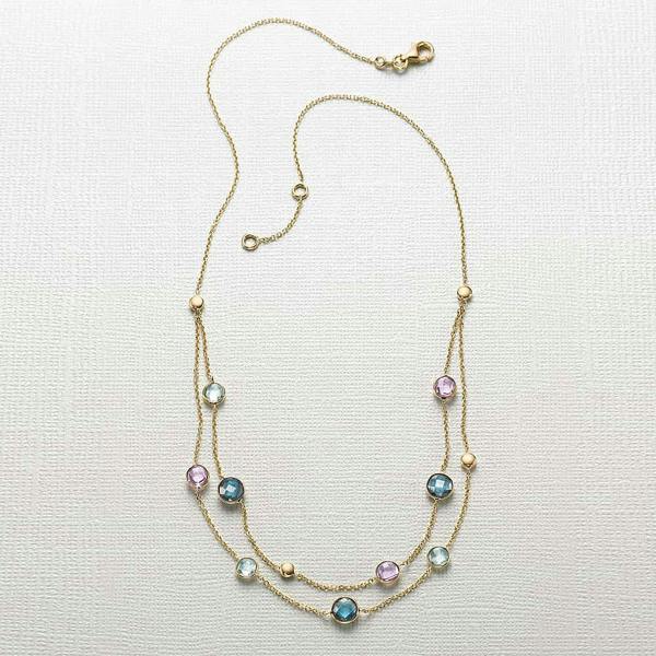 Pia 9ct Gold Gemstone Necklace, Amethyst & Blue Topaz Double-Strand
