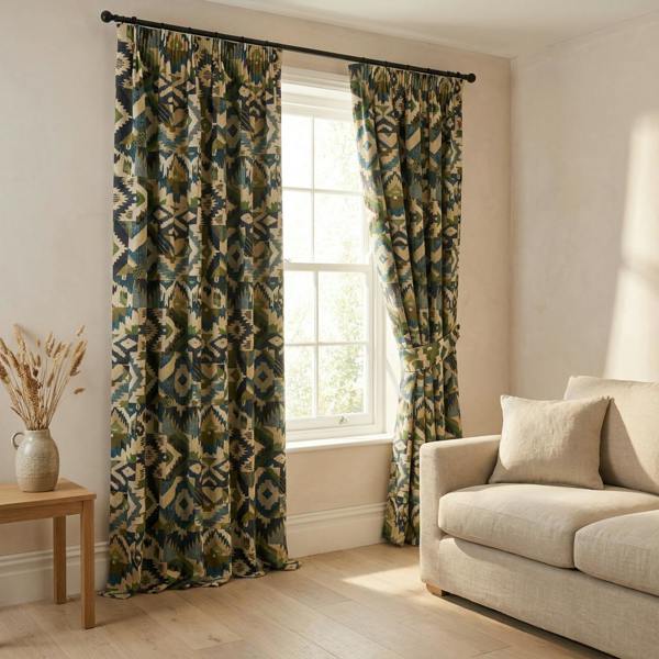 Camilo made-to-measure curtains in Jade, styled in a living room