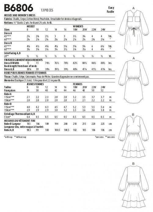 Butterick Sewing Pattern 6806, Dresses for Women, B5 (8-10-12-14-16) - Easy