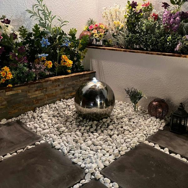 Tranquillity Water Features 20cm Stainless Steel Sphere Modern Metal Water Feature