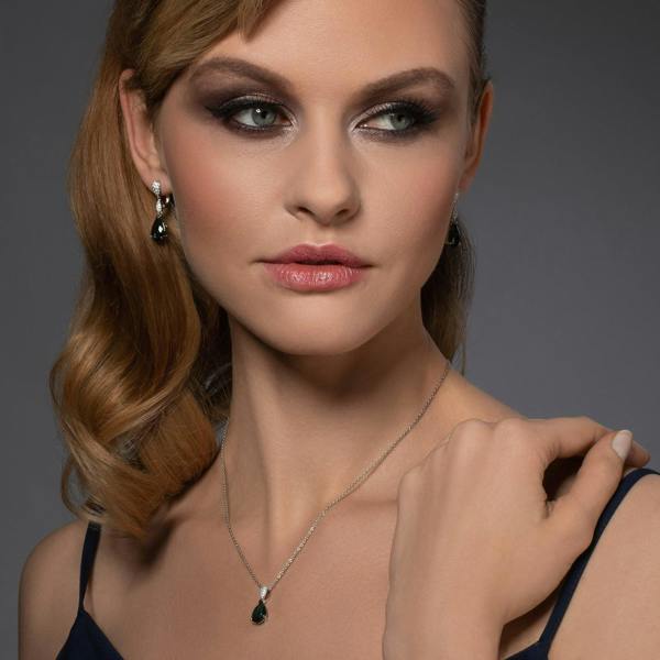 Sterling Silver Dark Blue Teardrop Pendant Necklace for Women - namana.london
