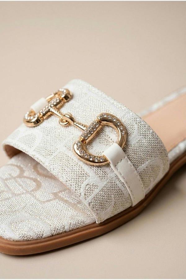 Bella Womens Rhinestone Horsebit Slide Sandals - Silver