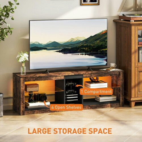 Wyld Haus Kemido 140cm Rustic Brown Wooden TV Cabinet With LED Lighting Remote Control For Screens Up To 65 Inches