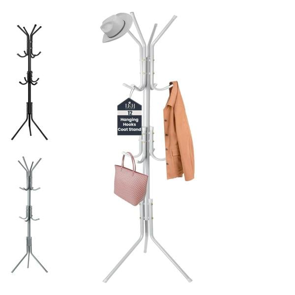 LKH HOME COLLECTION LKH Coat Rack Stand 170cm Steel Hat Stand Coat Stands with 12 Hooks–Clothes Hanger-Jackets,Hats,Scarves,Bags&Non-Slip Feet