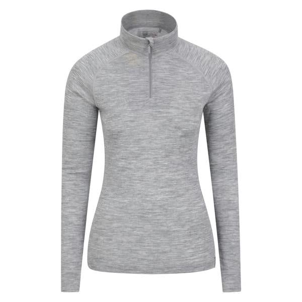 Mountain Warehouse Womens/Ladies Merino Wool Zip Neck Thermal Top - Light Grey - 