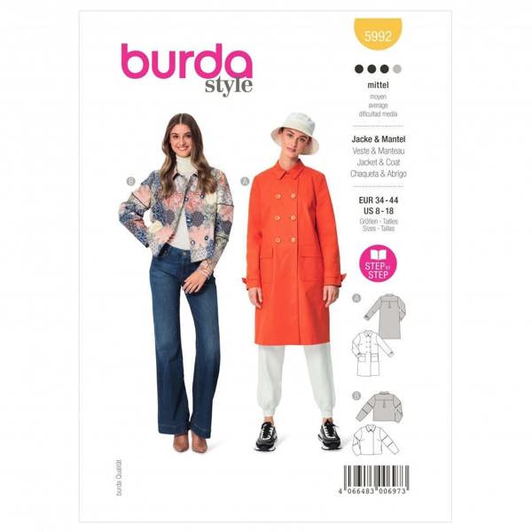 Burda Sewing Pattern 5992 Coats and Jackets For Women, 8-18 (34-44) - Intermediate
