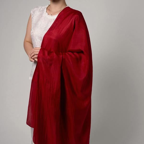 Deep Red Silk Scarf – Hand-Dyed Mulberry Silk, Evening & Occasion Wrap