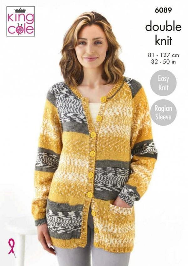 King Cole Fjord DK Knitting Pattern 6089, Cardigans for Women, 32 - 50 Inches - Easy
