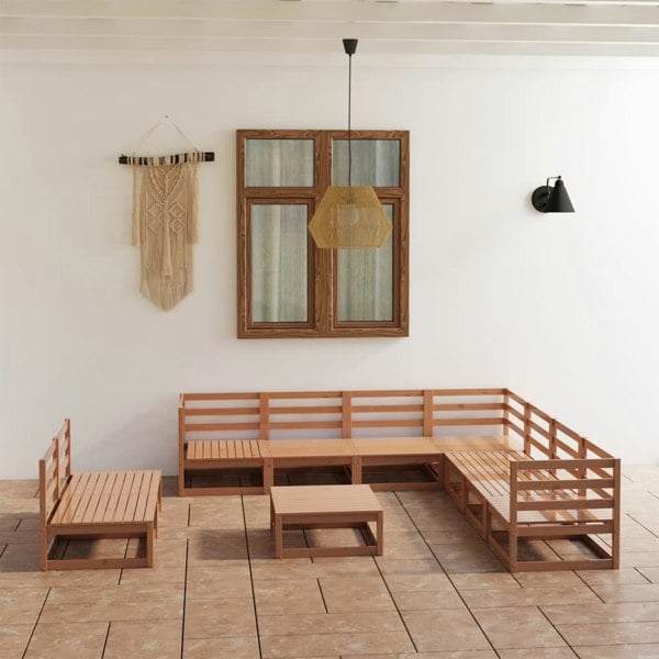 Berkfield 10 Piece Garden Lounge Set Honey Brown Solid Pinewood