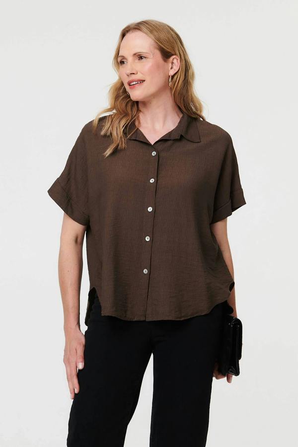 Brown | Short Sleeve Boxy Collared Shirt