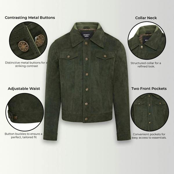 Infinity Leather Mens Trucker Goat Suede Western Leather Jeans Jacket - Yangon
